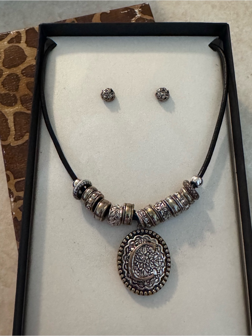 Initial “C” Pendant Necklace/Earring Set
